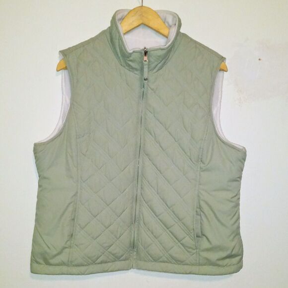 Free Country Quilted Reversible Puffer Vest-XL-Fleece Lined-Pocket-Full Zip-Sage - Picture 2 of 8